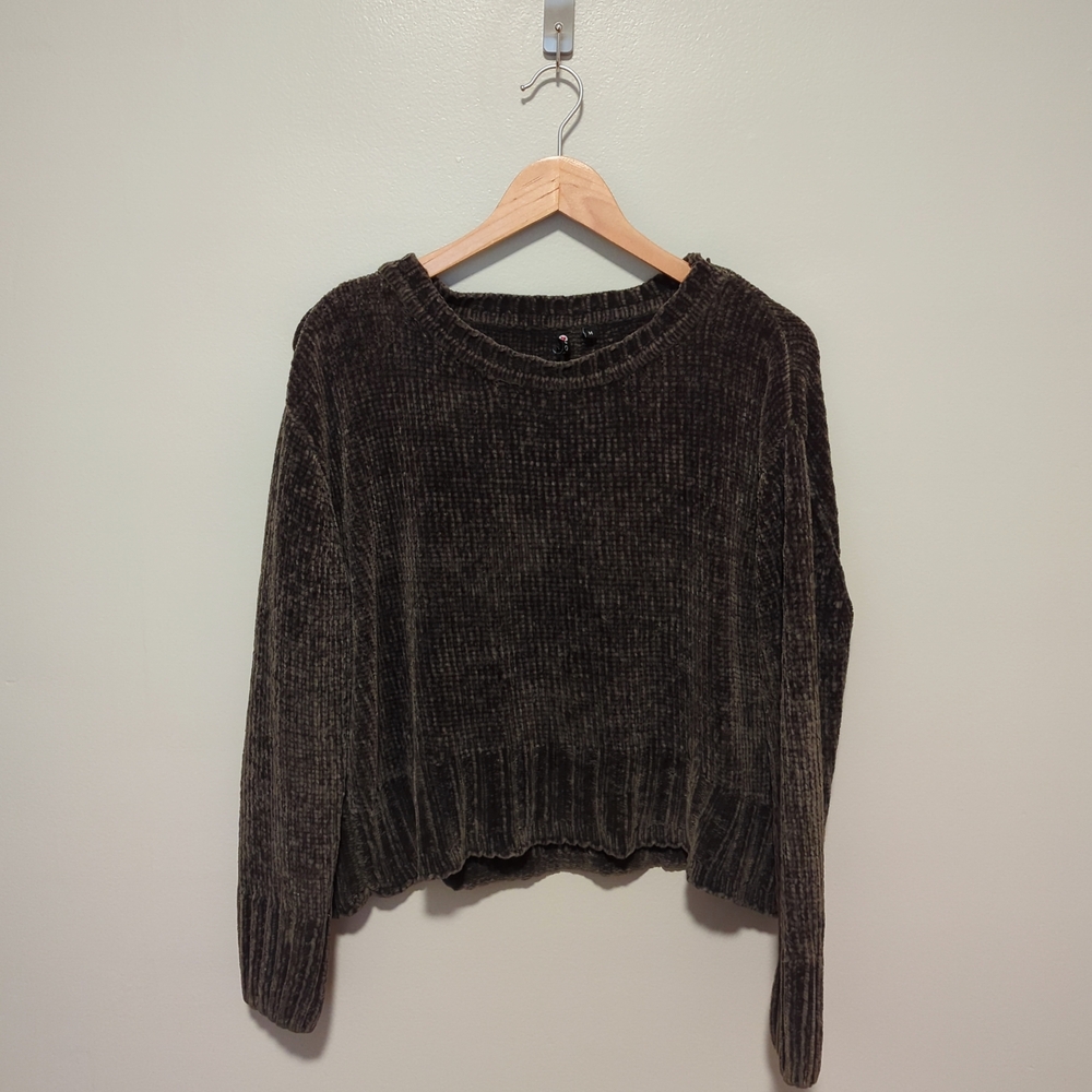 Poof! Green Crew Neck Sweater Plush Texture